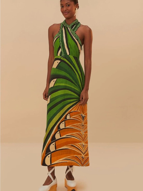 FARM Rio Dresses & Skirts - FARM Rio Green Tree Toucan Halter Maxi Dress, NWT, XS
